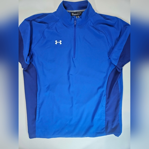 Under Armour‎ 1/4 Zip Mens Pullover Size XL Loose Fit Blue White Logo Athletic - Picture 1 of 7